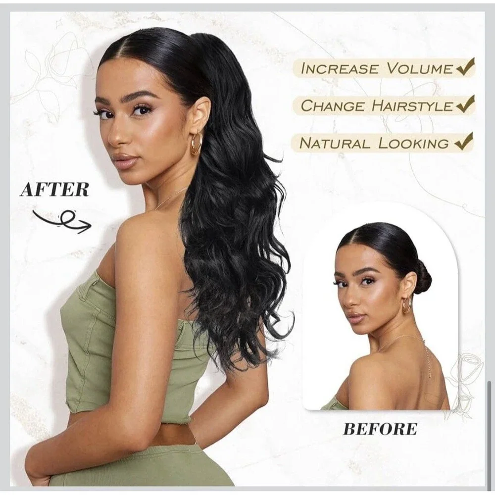 BARSDAR Tape-In BARSDAR Claw Clip Ponytail Extension  Curly Wavy Dark Brown